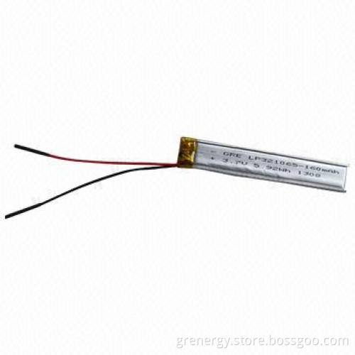 3.7V 160mAh Lithium-ion Polymer Battery, Flat Cell with PCM and Wire, 321065, for E-Pen, E-cigar